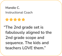 Mandie C.'s tesimonial on developing decoders that reads, “The 2nd grade set is fabulously aligned to the 2nd grade scope and sequence. The kids and teachers LOVE them.”
